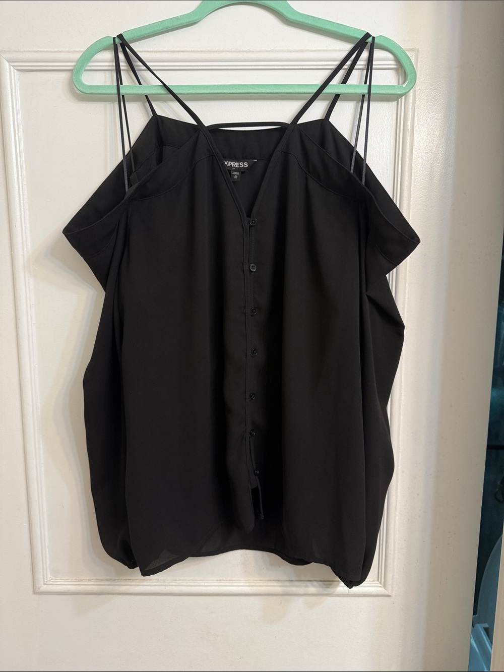 Express Black Cold-Shoulder Button-Front Top